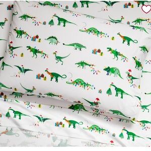 EUC Christmas Dinosaur Glow-in-the-Dark Full Sheet Set Pottery Barn Kids